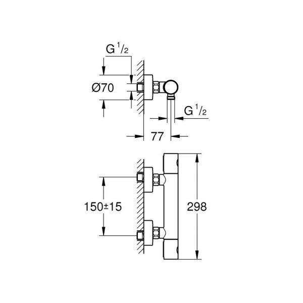 GROHE Grohtherm 1000 Cosmopolitan M thermostatische douchemengkraan geborsteld Hard Graphite inclusief montage