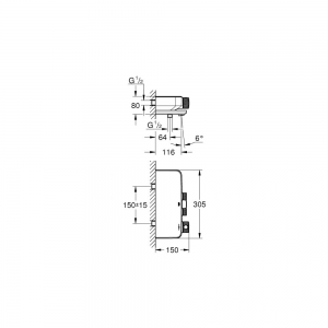 Afmetingen GROHE Grohtherm SmartControl thermostatische badmengkraan