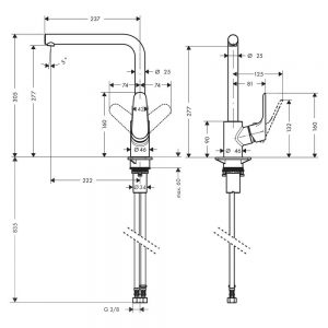 Hansgrohe Focus M41 ééngreeps keukenmengkraan 280 afmetingen